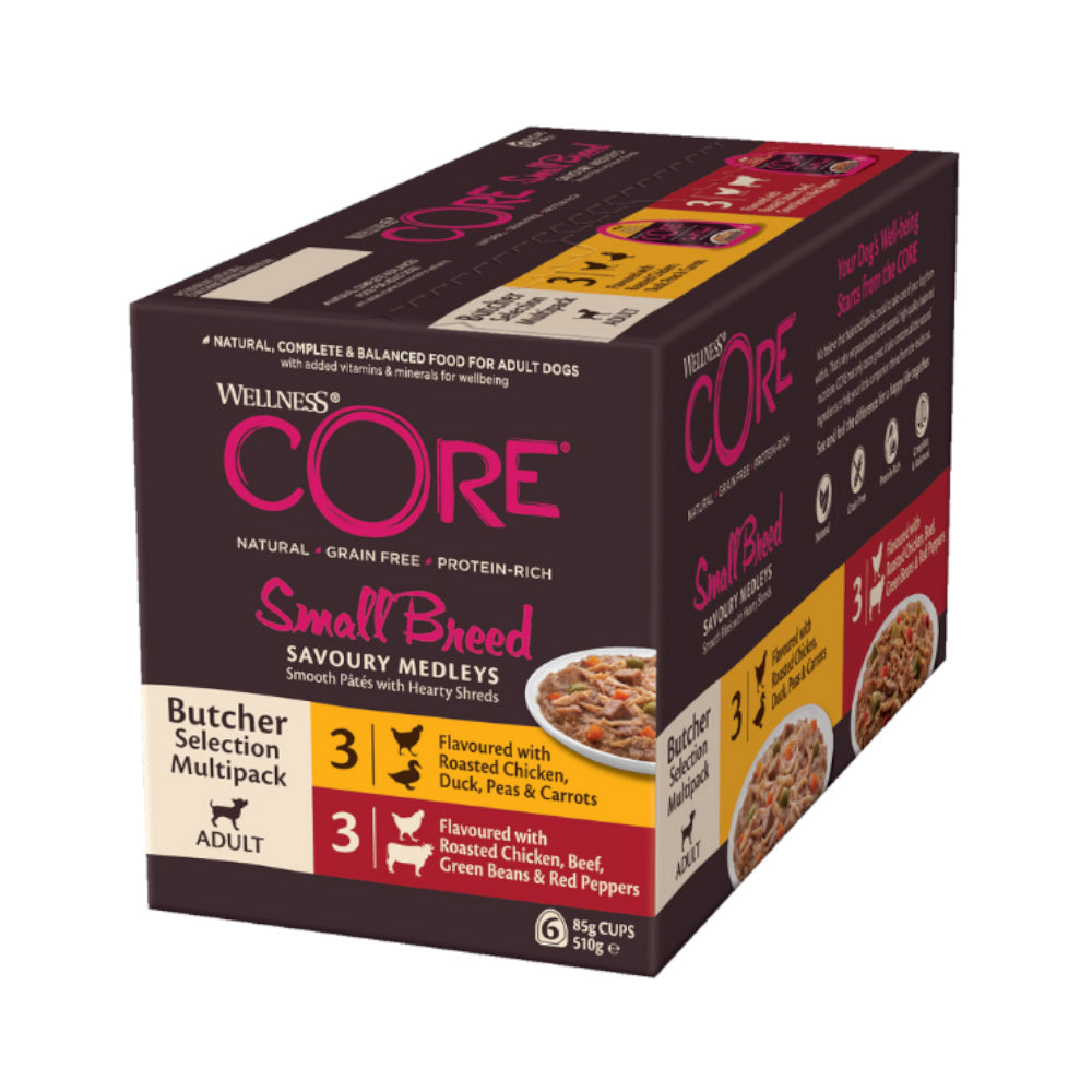 ويلنس كور طعام رطب للكلاب البالغة من السلالات الصغيرة مجموعة الجزار المتنوعة بنكهات متنوعة 510غ