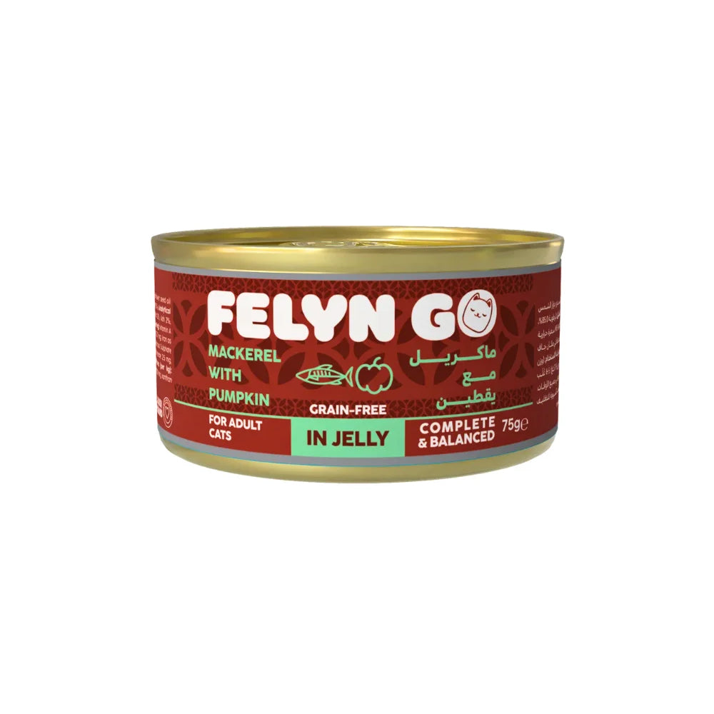 فيلاين قو طعام رطب للقطط البالغة بنكهة سمك الماكريل واليقطين في الجيلي 75غ