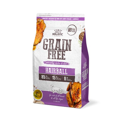 ابسولوت هوليستيك طعام جاف لجميع اعمار القطط والسلالات لازالة كرات الشعر بنكهة الديك الرومي والدجاج والبط