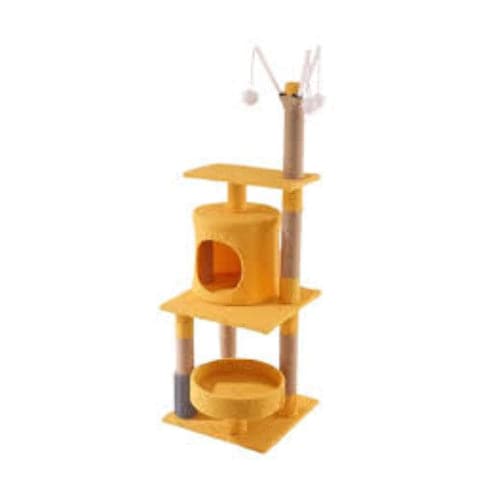 خداشة قطط طابقين مع سرير صغير لون اصفر